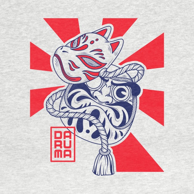 Daruma doll with kitsune mask japanese style illustration by Spes.id